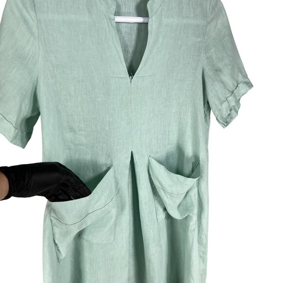 Marisa & Marie Womens L Linen Green Shift Midi Dress Italy Made Minimalist Boho - Picture 10 of 16